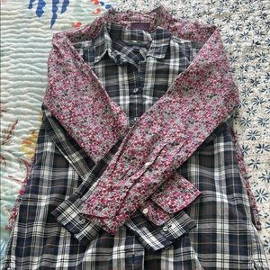 J. Crew Pink Floral and Blue Plaid Shirt